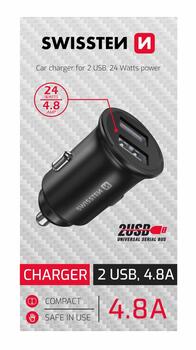 Swissten Auto Ladētājs 2x USB 4.8A (20115000BOX)