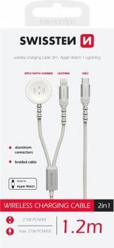 Swissten 2in1 Беспроводное зарядное устройство для Apple Watch и Lightning USB-C 1.2m (22065503)
