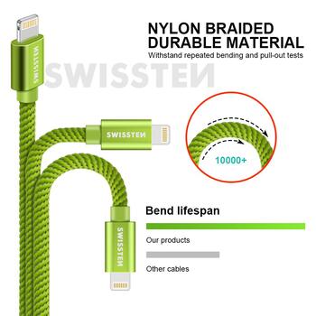 Swissten Textile Fast Charge 3A Lightning Кабель Для Зарядки и Переноса Данных 2m (SW-QU-LIGH-3A-2M-GRE)