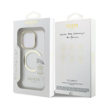 Guess IML Gold Outline Stand Camera Frame MagSafe Case Чехол для Apple iPhone 15 Pro (GUHMP15LHTRMSFD)