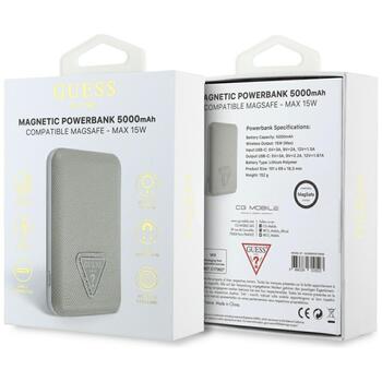 Power Bank Guess Grained Triangle Зарядная батарея 5000mAh 15W USB-C MagSafe Inductive / бежевый (GUPB5FPGTSPSE)