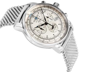 Zeppelin 100 Jahre Quartz Chronograph Vīriešu Pulkstenis 42mm Silver Dial Stainless Steel Mesh Bracelet (7680M-1)
