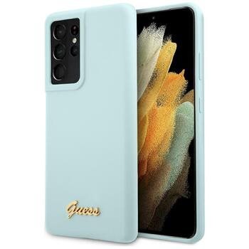 Guess GUHCS21LLSLMGLB Silicone Script Metal Logo Защитный чехол для Samsung Galaxy S21 Ultra G998 / синий (GUHCS21LLSLMGLB)