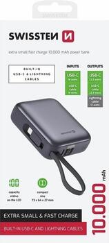 Swissten Power Bank 10000 mAh со встроенными кабелями USB-C и Lightning (22013939)