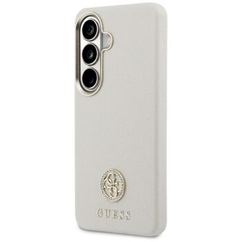 Case Guess Rhinestone Round Logo MagSafe Aizsargapvalks priekš Samsung Galaxy S26 / bēšs (GUHMS26SPGCRMDEE)