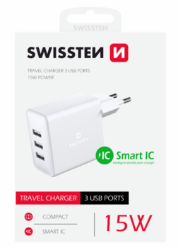 Swissten Smart IC Tīkla Lādētājs 3x USB 3А 15W (22052100)