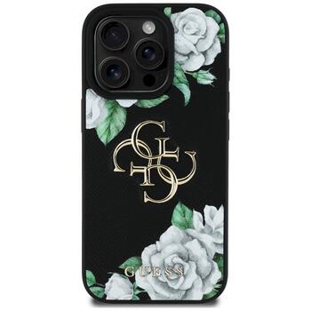 Guess Grained Roses Big 4G logo Aizsargapvalks priekš iPhone 16 Pro Max / melns (GUHCP16XPGROP4MK)