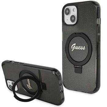 Guess GUHMP14SHRSGSK Hardcase Ring Stand Script Glitter MagSafe Защитный чехол для iPhone 14 / 15 / 13 6.1