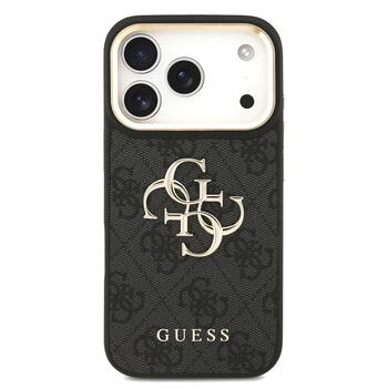 Guess PU Leather 4G Metal Logo Gold Frame Case Aizsargapvalks priekš iPhone 17 Pro / melns (GUHCP17L4GMGCGR)