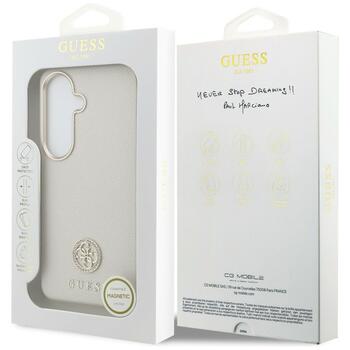 Case Guess Rhinestone Round Logo MagSafe Aizsargapvalks priekš Samsung Galaxy S26 / bēšs (GUHMS26SPGCRMDEE)
