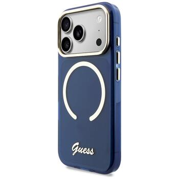 Case Guess IML Script Metal MagSafe Защитный чехол для iPhone 17 Pro / синий (GUHMP17L5HTCSMSB)
