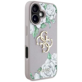 Case Guess Grained Roses Big 4G logo Защитный чехол для iPhone 16 / фиолетовый (GUHCP16SPGROP4MU)