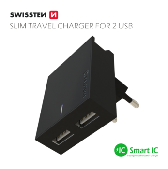 Swissten Premium Tīkla Lādētājs 2x USB 3А / 15W (SW-3A15W-BK)
