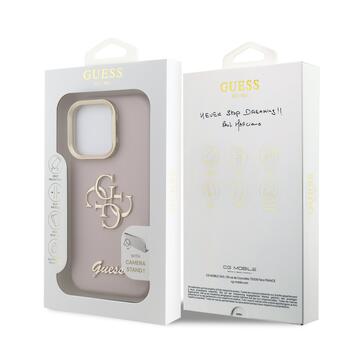 Guess PU Grained 4G Logo Stand Camera Frame Case Aizsargapvalks priekš iPhone 15 Pro / rozā (GUHCP15LPCS4GSP)