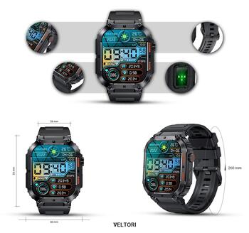 Smartwatch VELTORI VT200-1 Viedpulkstenis ar silikona siksniņu / melns (VT200-1)