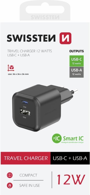 Swissten Tīkla Lādētājs 12W USB-C / USB-A (22071510)
