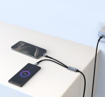 Swissten 2in1 Charging USB-C / 2x USB-C Kabelis 100W 1.5m (72501201)