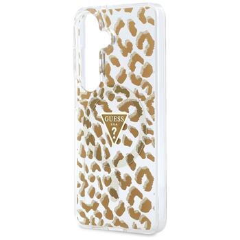 Case Guess IML Leopard Print Triangle MagSafe Aizsargapvalks priekš Samsung Galaxy S26 / brūns (GUHMS26SHLEGTGLW)