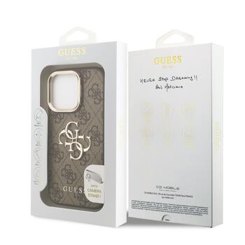 Guess PU 4G Metal Logo Stand Camera Frame Case Защитный чехол для iPhone 15 Pro Max / коричневый (GUHCP15XPCS4GP4W)