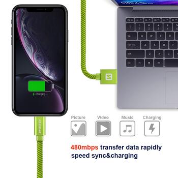 Swissten Textile Fast Charge 3A Lightning Кабель Для Зарядки и Переноса Данных 2m (SW-QU-LIGH-3A-2M-GRE)