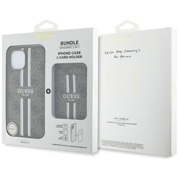 Case Guess 4G Stripes with wallet Magsafe Aizsargapvalks priekš iPhone 15 / brūns (GUBPHCP15SP4RPSW)