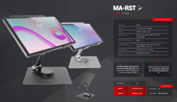 Mars Gaming MA-RST 2in1 Подставка из алюминиевого сплава для планшетов 360°/ 13 дюймов / Cерая (MRAST)
