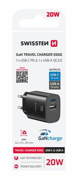 Swissten Edge GaN Tīkla Lādētājs USB-C PD 20W + USB-A 18W QC (22071712)