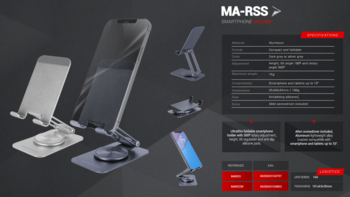 Mars Gaming MA-RSS Подставка из алюминиевого сплава для смартфонов 360°/ 10 дюймов / Серая (MARSS)