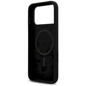Guess Silicone Logo Strass 4G MagSafe Case Aizsargapvalks priekš iPhone 17 Pro Max / melns (GUHMP17XM4DGPK)