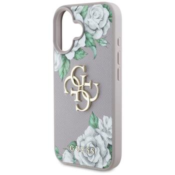 Case Guess Grained Roses Big 4G logo Защитный чехол для iPhone 16 / фиолетовый (GUHCP16SPGROP4MU)
