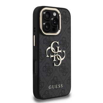 Guess PU 4G Metal Logo Stand Camera Frame Case Защитный чехол для iPhone 16 Pro / чёрный (GUHCP16LPCS4GP4K)