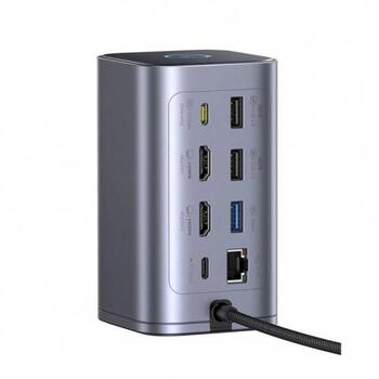 Baseus Air Spacemate 12-в-1 USB-C док-станция 2xHDMI 4K@60Hz | 2xUSB-C 10Gb/s | 2xUSB-A 5Gb/s | 2xUSB-A 480Mb/s | RJ45 | SD/microSD | USB-C PD / серый (B00568103813-00)