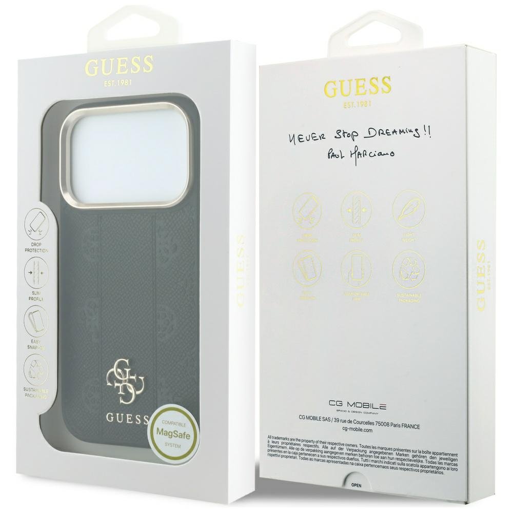 Guess Stripe Peony 4G Logo MagSafe Aizsargapvalks priekš iPhone 18 Pro Max / iPhone 17 Pro Max / melns (GUHMP18X6PGSU4EK)
