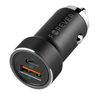 Forever CC-06 USB-C / USB Automašīnas Lādētājs + USB-C - USB-C Vads (GSM172992)