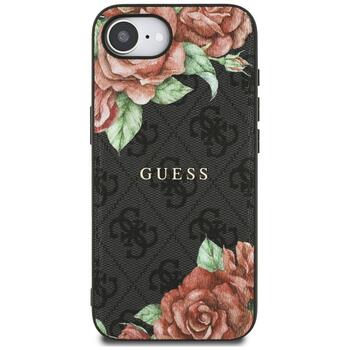 Case Guess 4G Flowers Print MagSafe Aizsargapvalks priekš iPhone 16e/17e / melns (GUHMPSE4P4ROPEMCK)