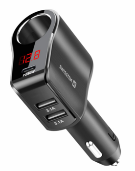 Swissten Auto Lādētājs 1x USB-C PD / 2x USB-A / CL / LED (20114020)
