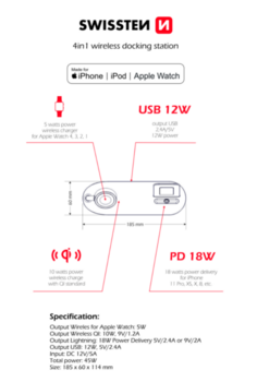 Swistten 4in1 MFI Wireless Docking Station 45W Беспроводная зарядная док-станция для Apple iPhone / Apple Watch / iPod (22055600)