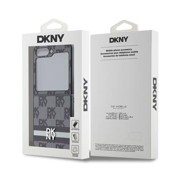 DKNY PU Leather Checkered Pattern and Stripe Case Aizsargapvalks priekš Samsung Galaxy Z Flip 6/7 FE / melns (DKHCZF6PCPTSSK)