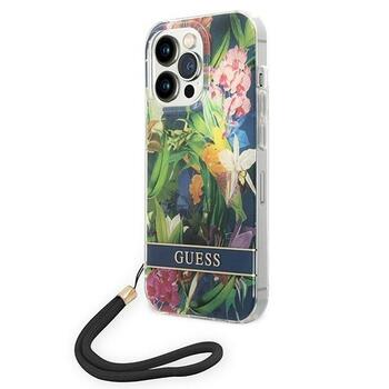 Guess GUOHCP14LHFLSB Flower Strap Aizsargapvalks priekš iPhone 14 Pro 6,1