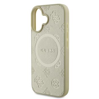 Guess Saffiano Peony Stamp MagSafe Case Aizsargapvalks priekš iPhone 16 / zelts (GUHMP16SPSAPSMED)