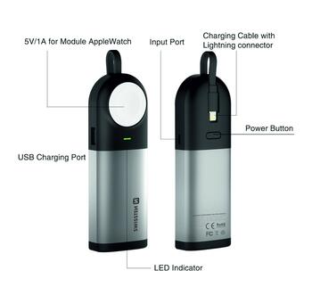 Swissten 2in1 6700 mAh Power Bank / Lightning-кабель MFi / Беспроводное зарядное устройство для Apple Watch (SW-PWB-AIO-6700)
