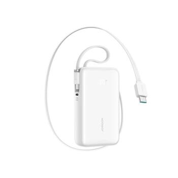 Joyroom JR-PR2 Power Bank with Digital Display, C+U+U, PD 35W, 10000 mAh со встроенным выдвижным кабелем Type-C и Lightning (0.7m) Зарядная батарея / белый (JR-PR2-WHT)