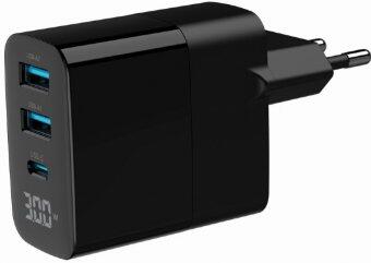 Gembird 3-портовое GaN Зарядное Устройство 30W (TA-UC-PDQC30LCD-BK-02)