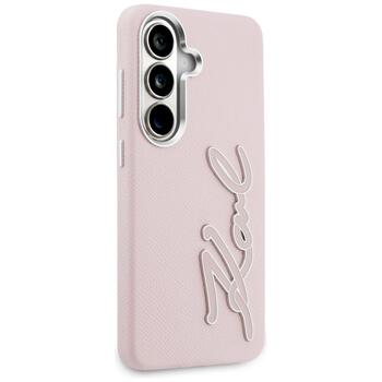 Karl Lagerfeld Grained Signature Metal Resin Logo Защитный чехол для Samsung Galaxy S26 / розовый (KLHCS26SPGFKSRSP)