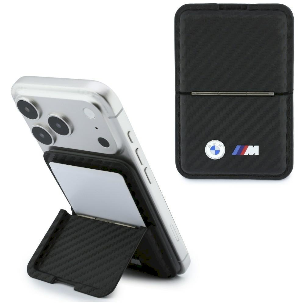 BMW M Carbon Wallet Case Metal Logos MagSafe Telefona maciņš ar rāvējslēdzēju / melns (BMOWMCS26PCILK)