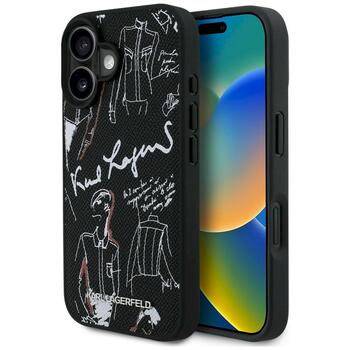 Karl Lagerfeld Grained Pattern & Logo MagSafe Case Защитный чехол для iPhone 16 / чёрный (KLHMP16SPGGRMPK)