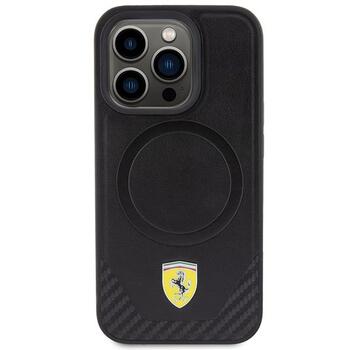 Ferrari Carbon Metal Logo MagSafe Back Case Aizsargapvalks Priekš Apple iPhone 15 Pro (FEHMP15LPTEK)