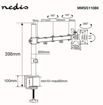 NEDIS MMSIS110BK Galda monitora stiprinājums 15–32