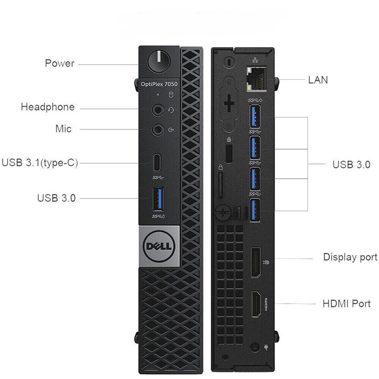 Dell OptiPlex 7050 Micro Стационарный компьютер i5-6500T / 8GB RAM / 256GB SSD / Windows 10 Pro / Refurbished (DELL-7050M-I5/8/256SSD/W10P)