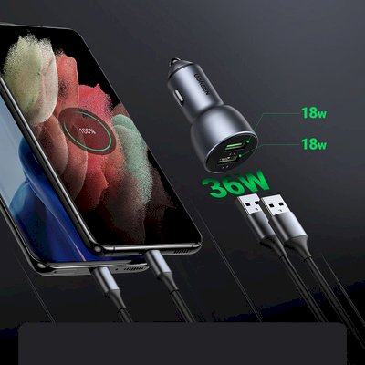Ugreen CD213 2x USB-A Auto Lādētājs 36W (CD213)